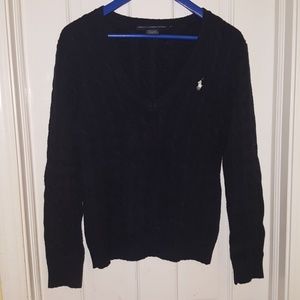 Navy cable knit polo sweater